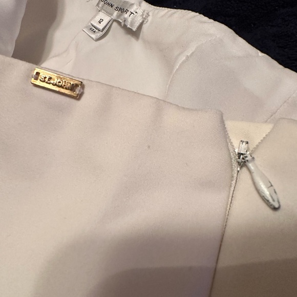 St. John Sport Creamy White Flat Pants 12 Lined Trousers Straight Legs Side Zip - Picture 6 of 12